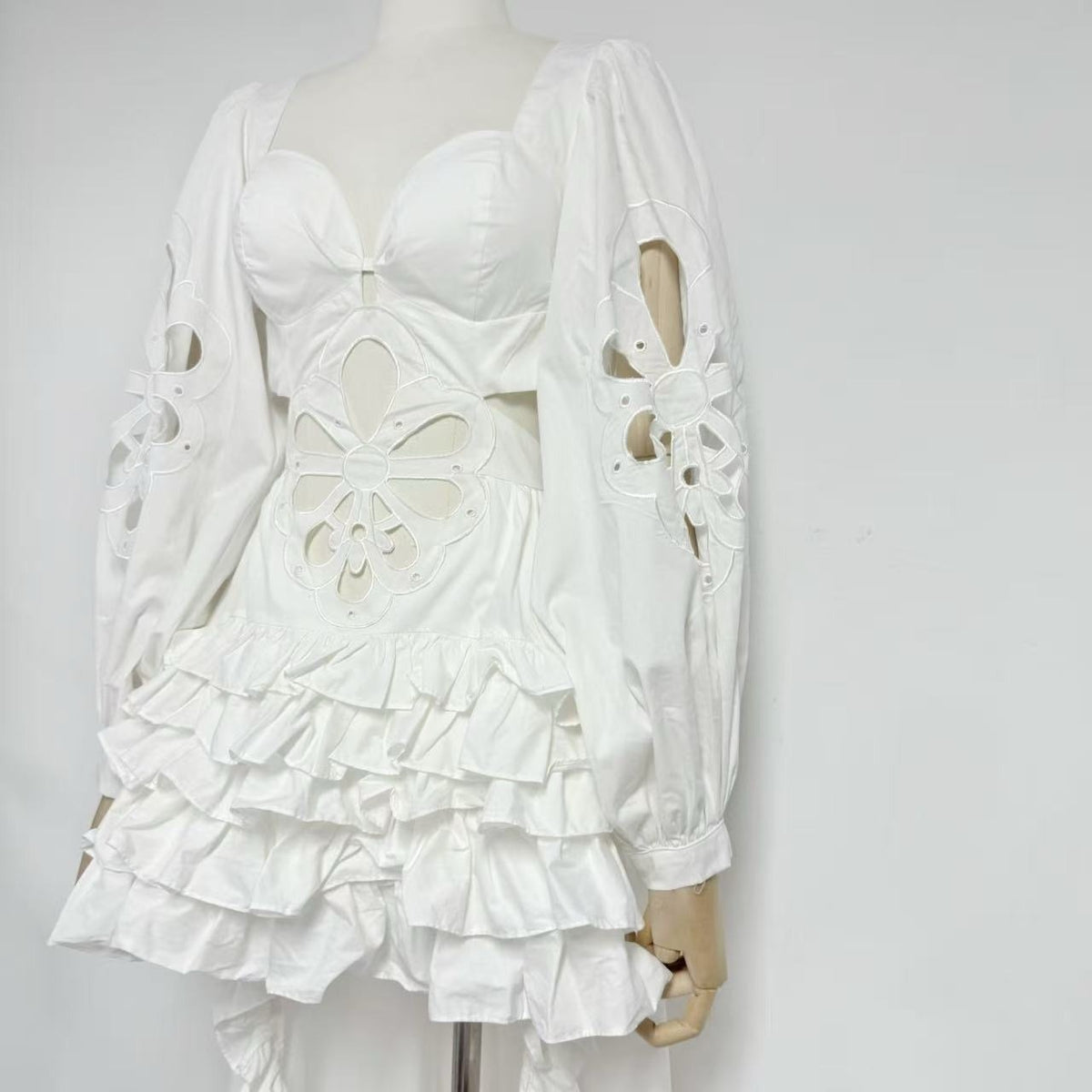 White Ruffle High-Low Cut-Out Midi Dress Premium Fabric - product view 3