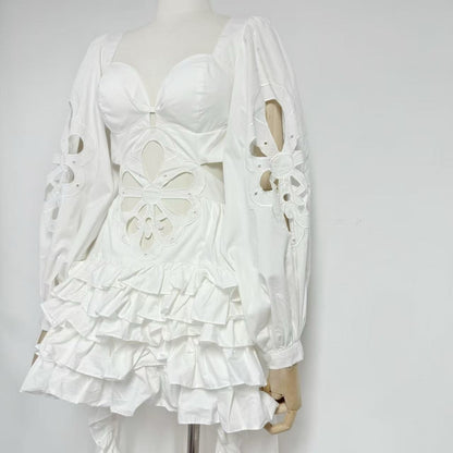 White Ruffle High-Low Cut-Out Midi Dress Premium Fabric - product view 3
