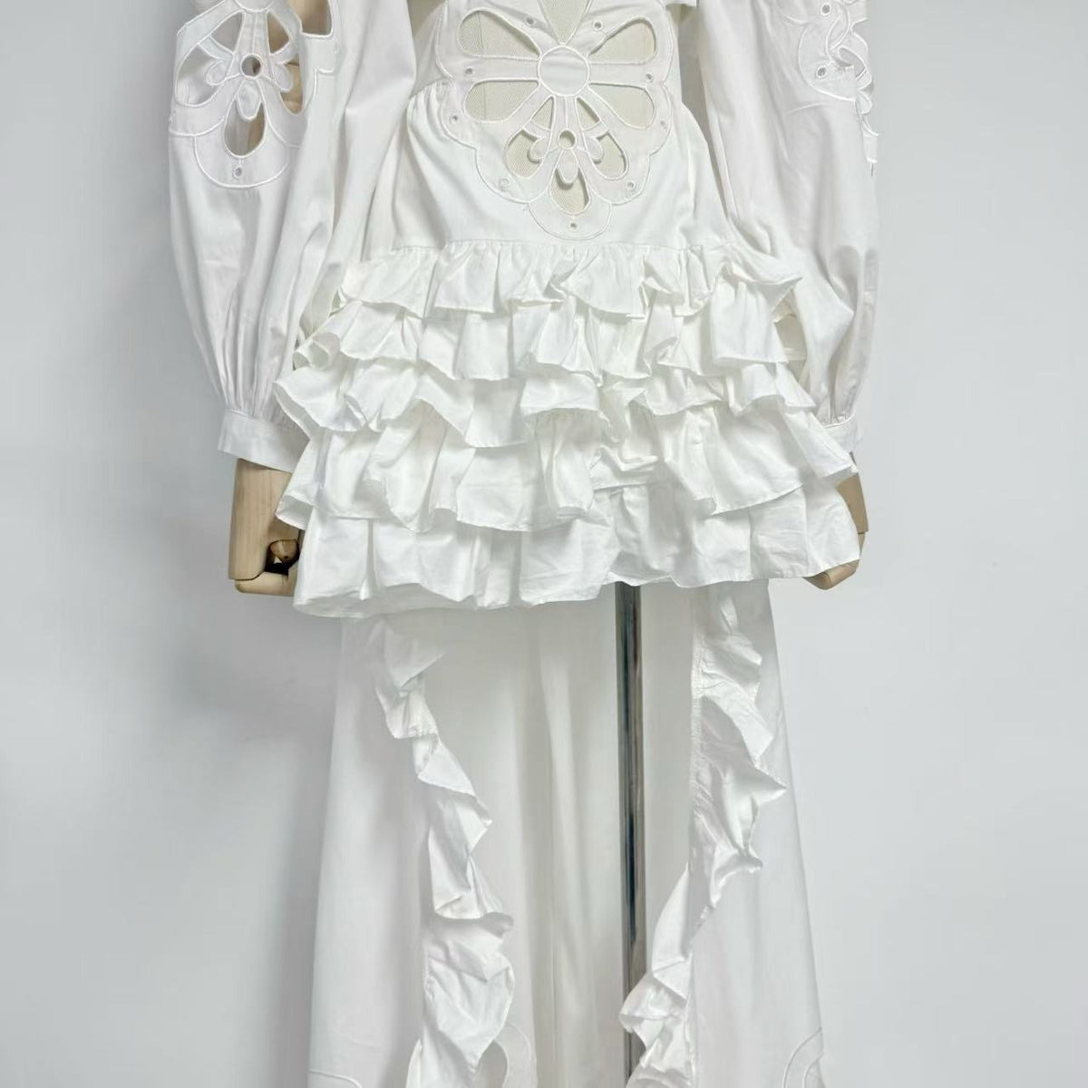 White Ruffle High-Low Cut-Out Midi Dress Premium Fabric - product view 11