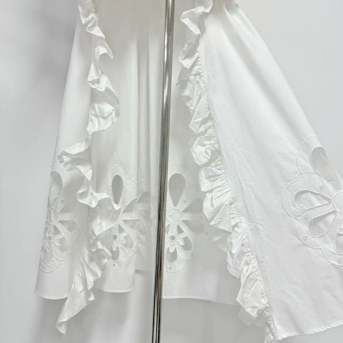 White Ruffle High-Low Cut-Out Midi Dress Premium Fabric - product view 8