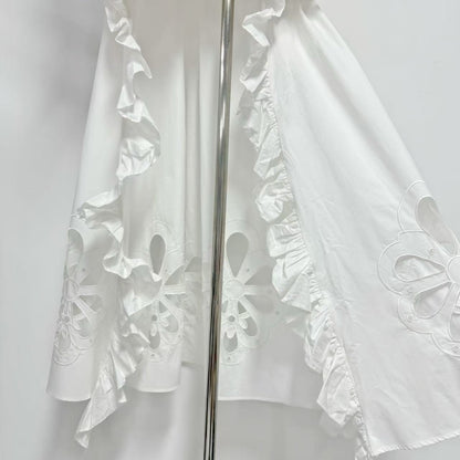 White Ruffle High-Low Cut-Out Midi Dress Premium Fabric - product view 8