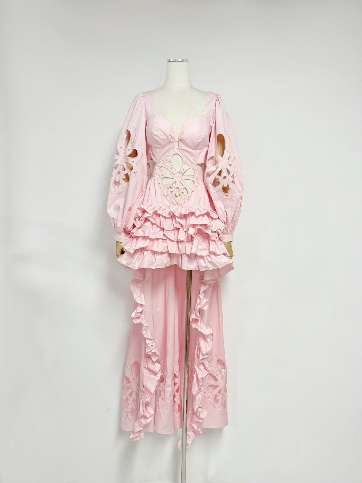 Pink Floral Cut-Out Tiered Dress Premium Fabric - product view 3