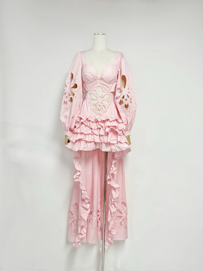 Pink Floral Cut-Out Tiered Dress Premium Fabric - product view 3