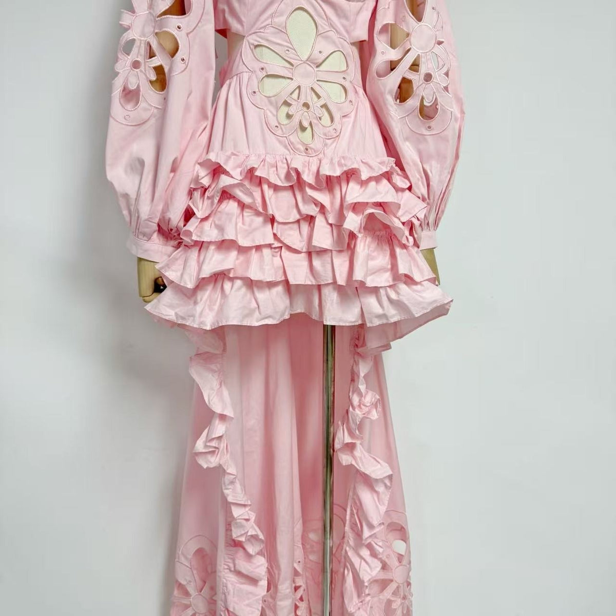 Pink Floral Cut-Out Tiered Dress Premium Fabric - product view 4