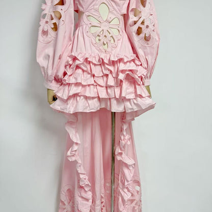 Pink Floral Cut-Out Tiered Dress Premium Fabric - product view 4