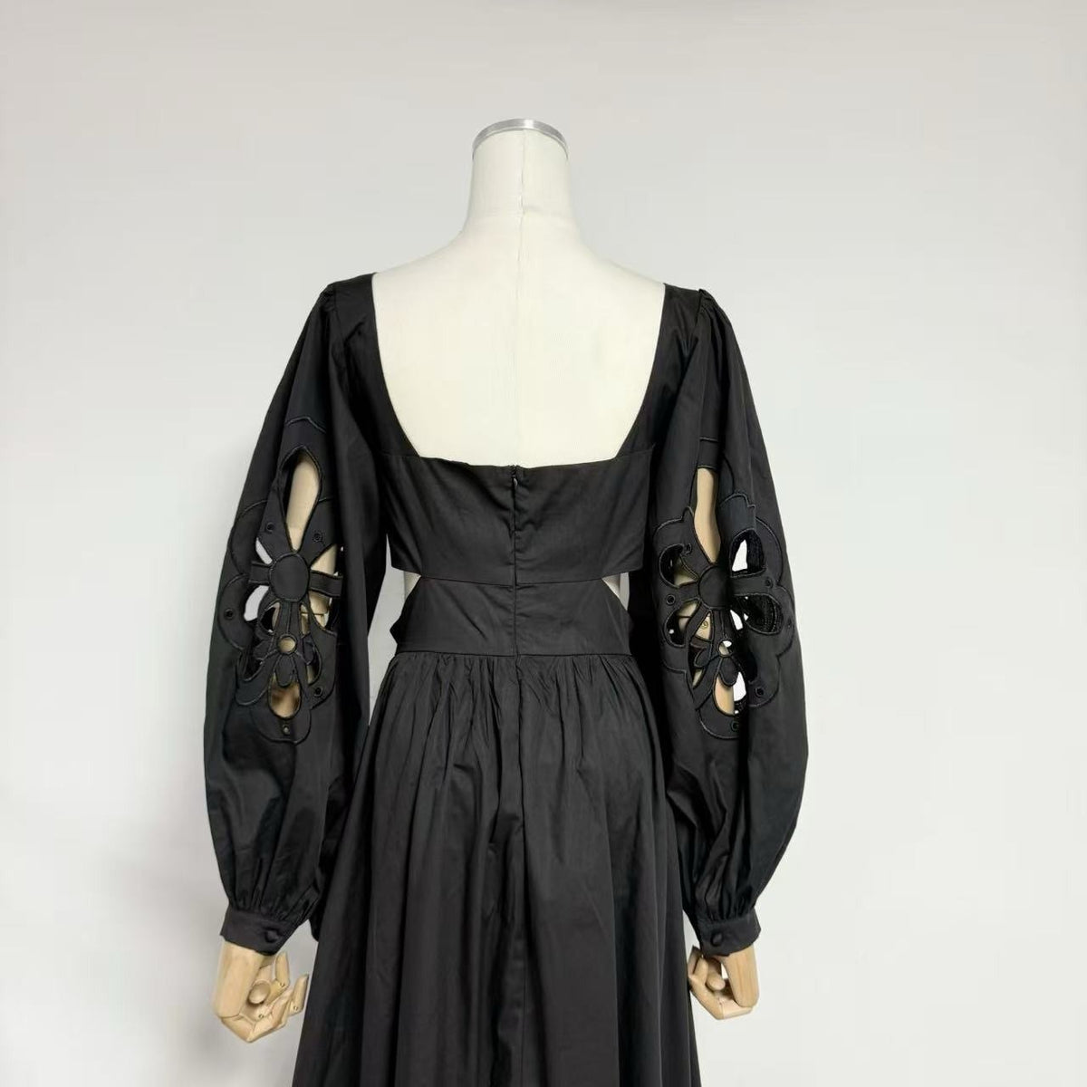 Black Floral Cut-Out Tiered Ruffle Maxi Dress Premium Fabric - product view 7