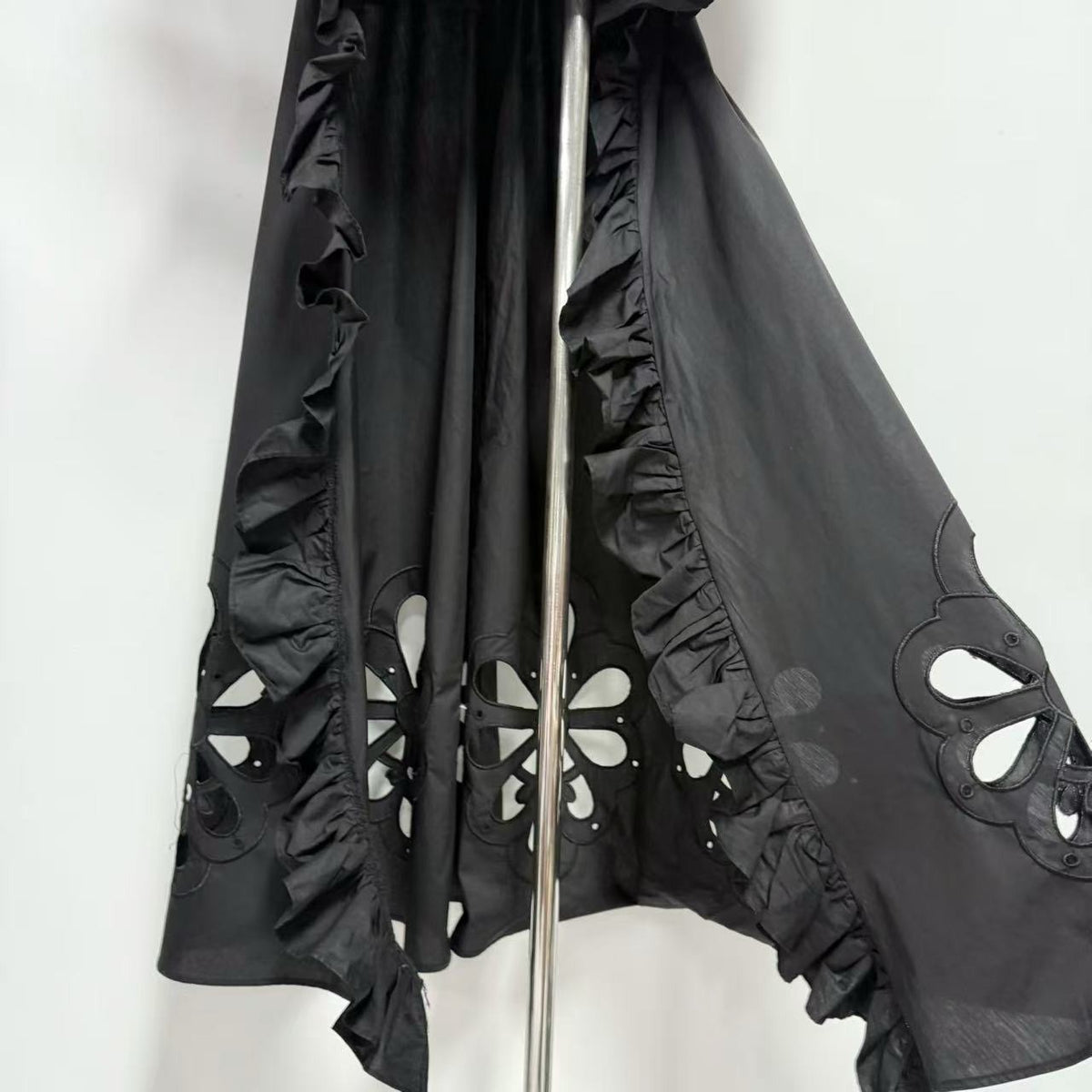 Black Floral Cut-Out Tiered Ruffle Maxi Dress Premium Fabric - product view 3