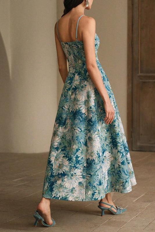 nicola Oil painting jacquard maxi dress - green  & blue