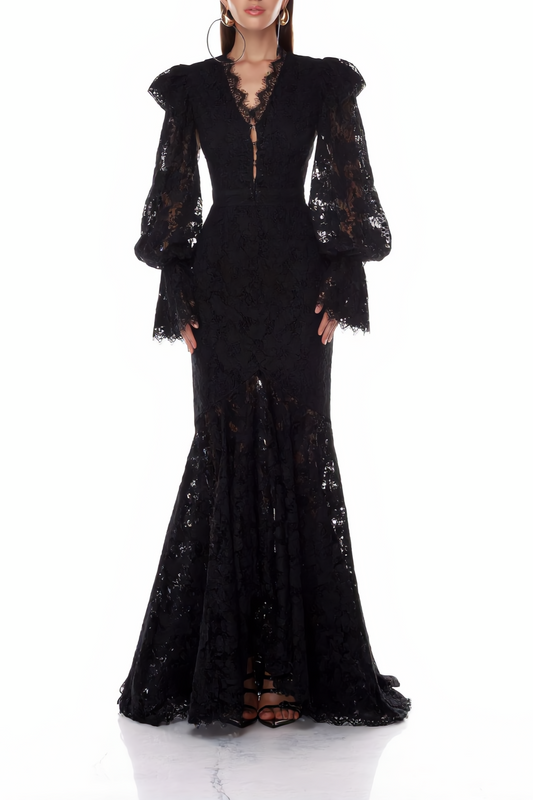 Umeko Lace Blouse & Maxi Skirt Set - Black