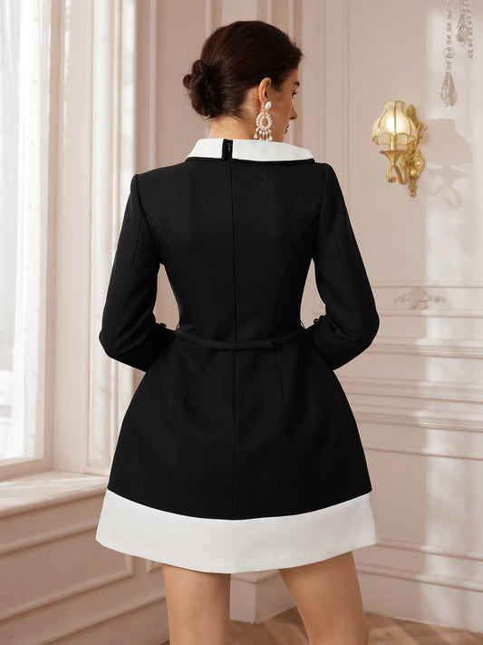 Black White Appliqué Evening Midi Dress