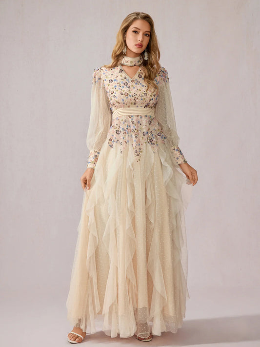 Apricot Multicolor Sequin Dress
