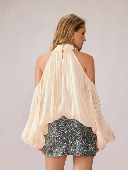 Apricot Off-Shoulder Satin Top
