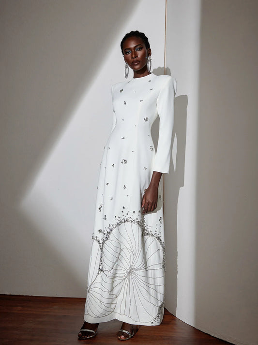 Artistic 3D Floral Rhinestone Maxi Dress