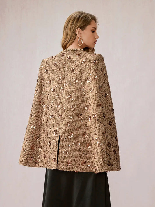 Beige Brown Sequin Shawl Top