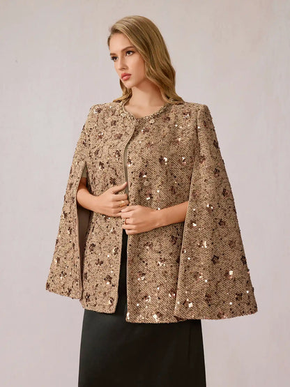 Beige Brown Sequin Shawl Top