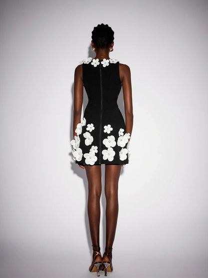 Black Floral V-Neck Mini Dress