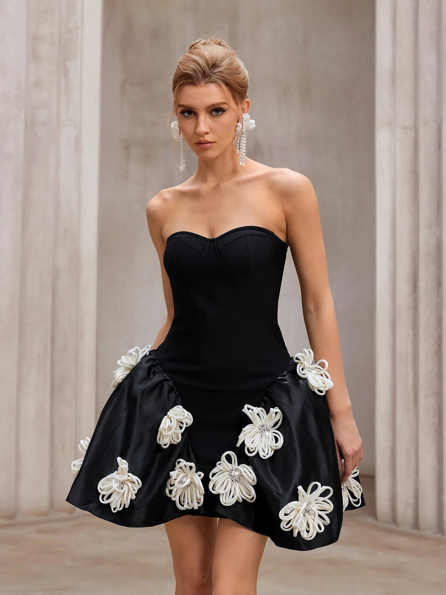 Black Strapless Floral dress