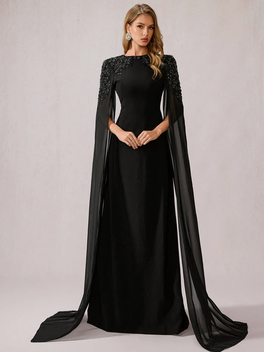 Black Mesh Shawl Maxi Dress
