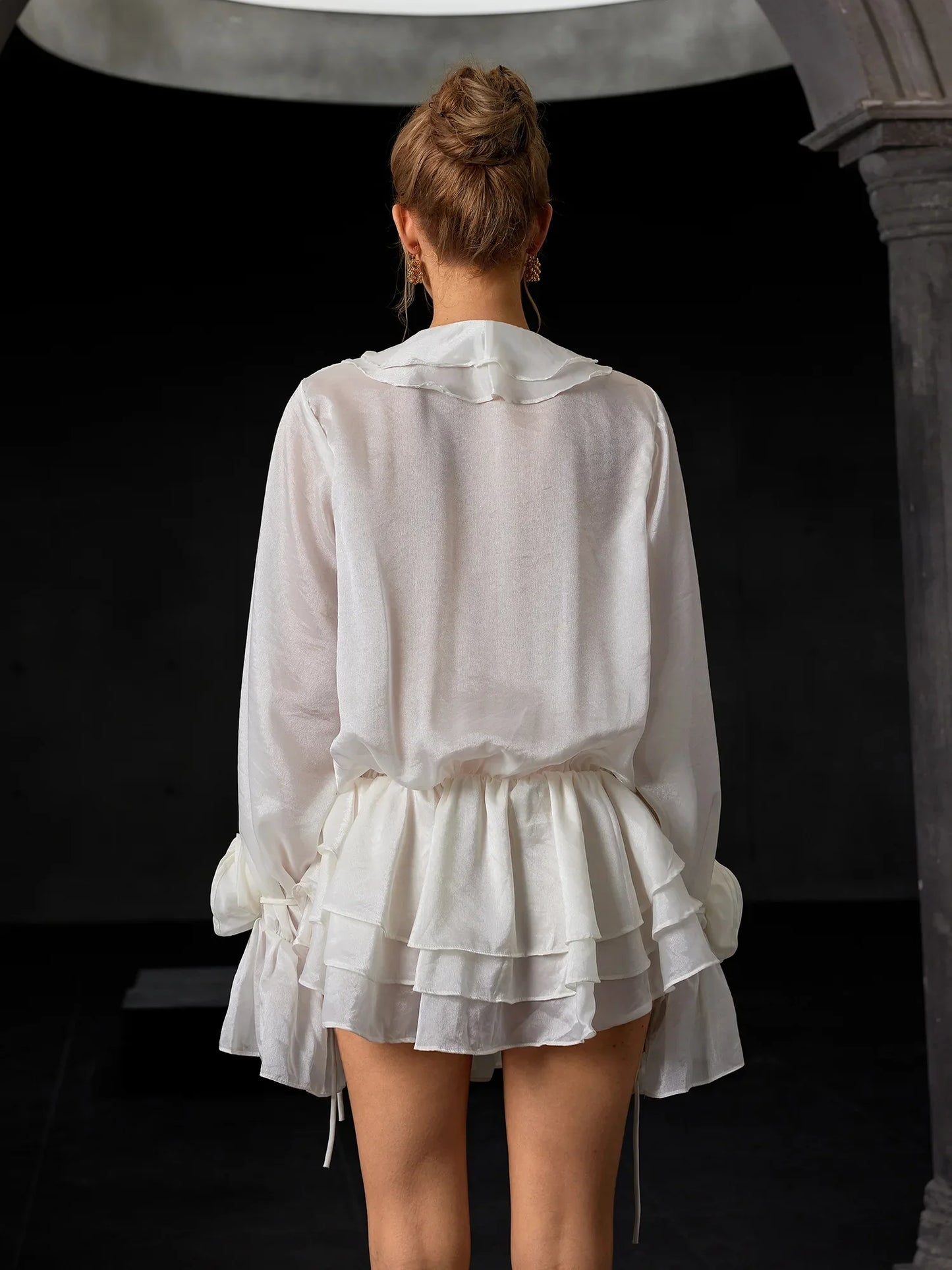 Bloom-Panelled Lantern-Sleeve Mini Dress