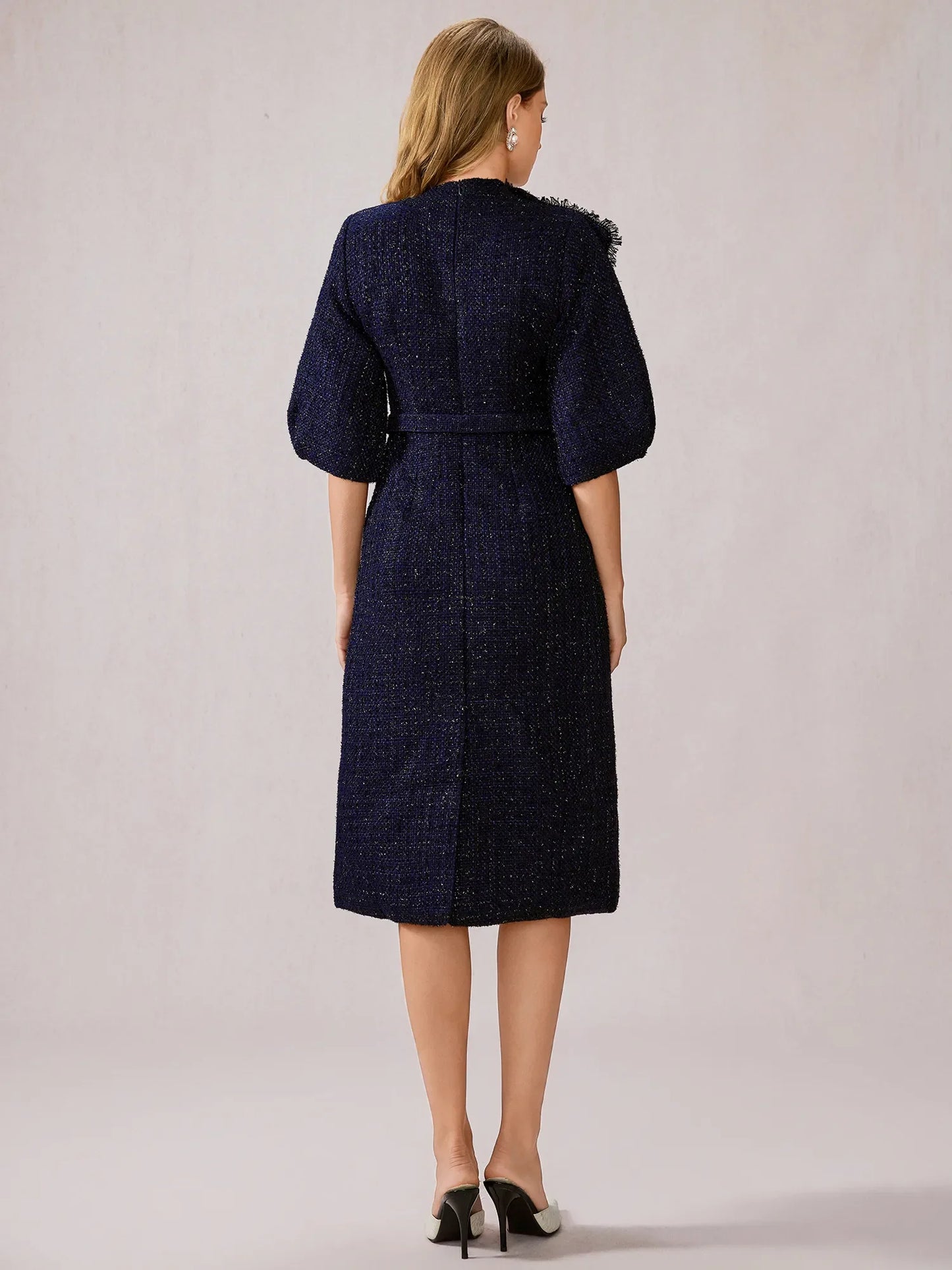 Blue Large Bow Collar Midi Dress