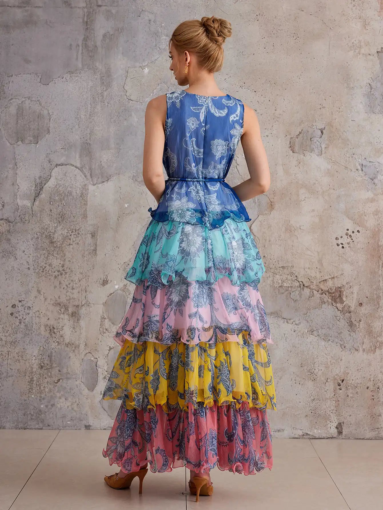 Bohemian Color-Block Tiered Maxi Dress