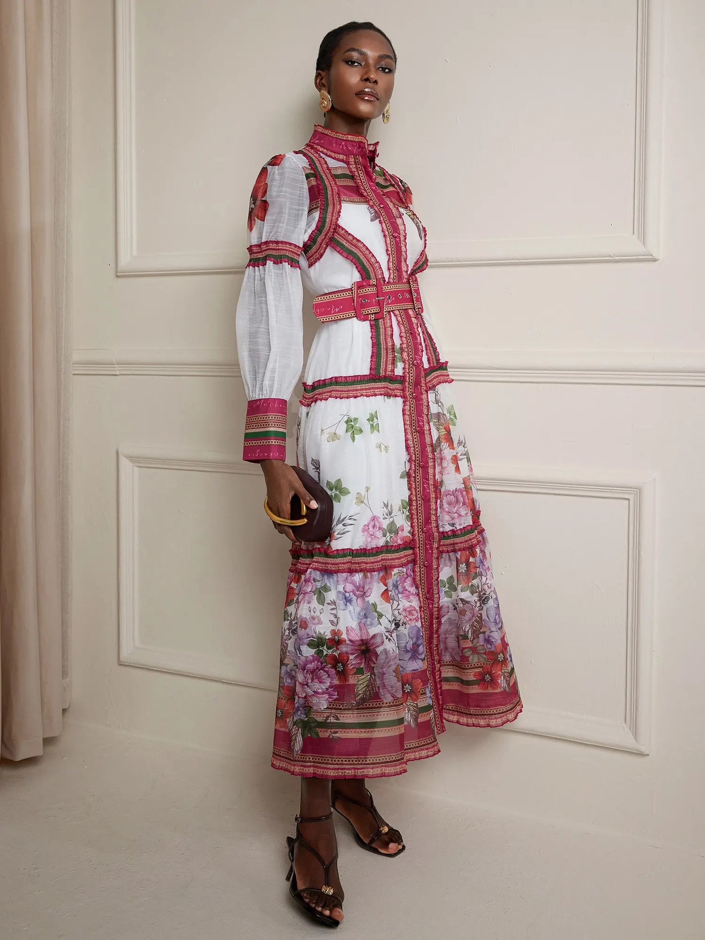 Boho High-Neck Printed Maxi Dress