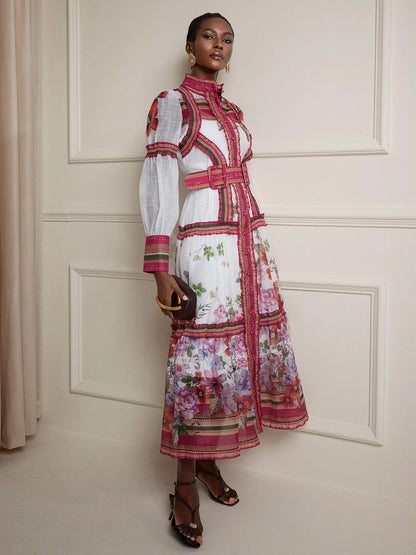 Boho High-Neck Printed Maxi Dress