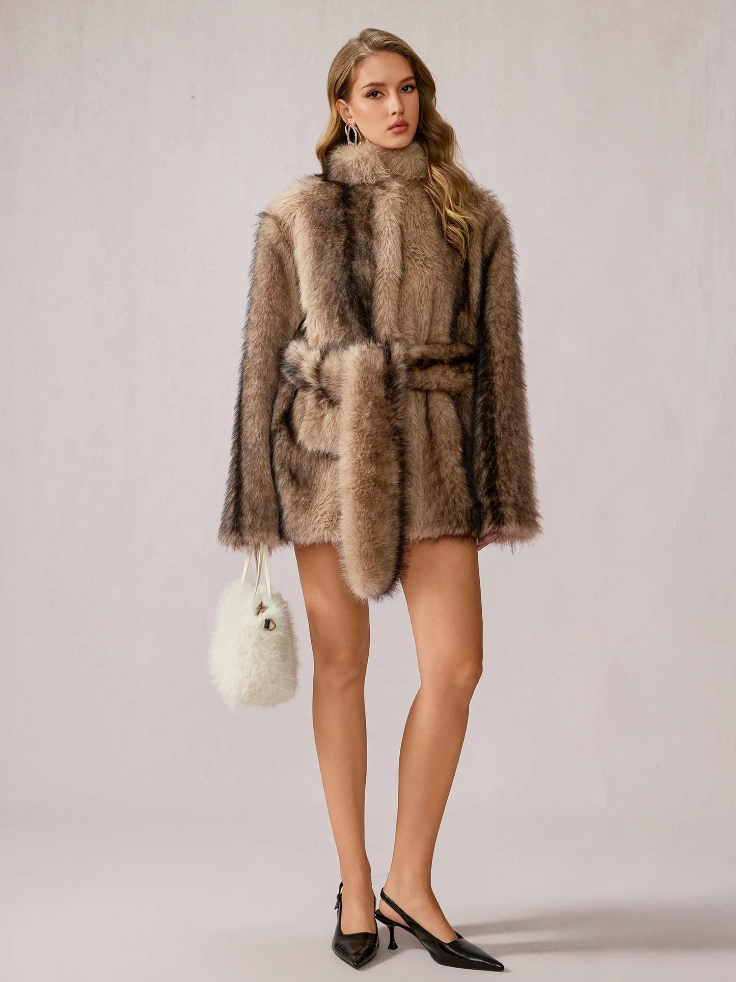 Brown Fuzzy Turtleneck Coat