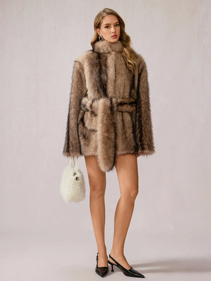 Brown Fuzzy Turtleneck Coat