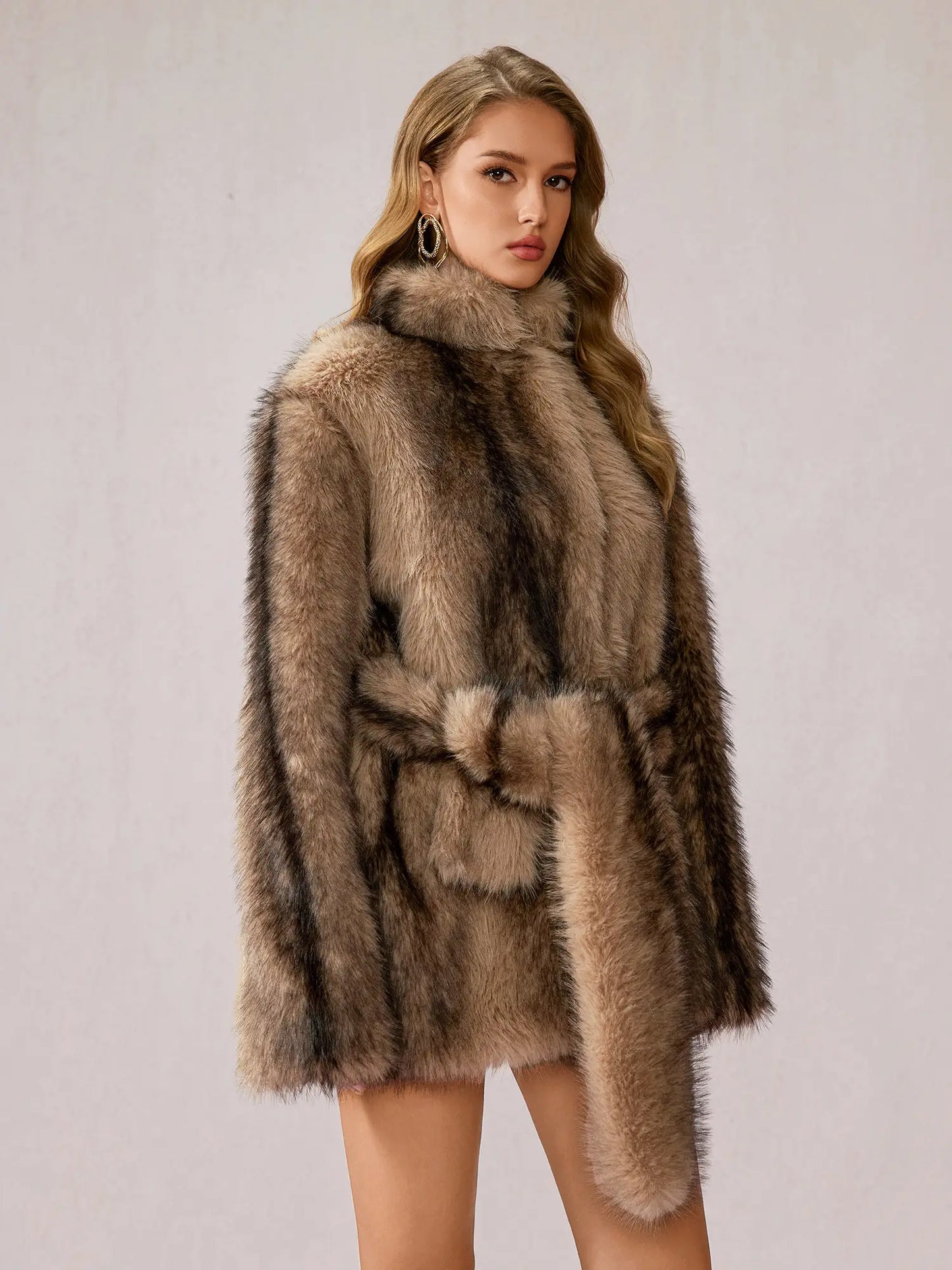 Brown Fuzzy Turtleneck Coat