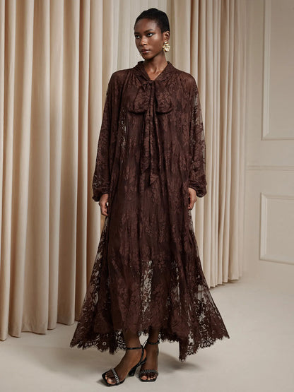 Brown Printed Sheer Maxi Dress