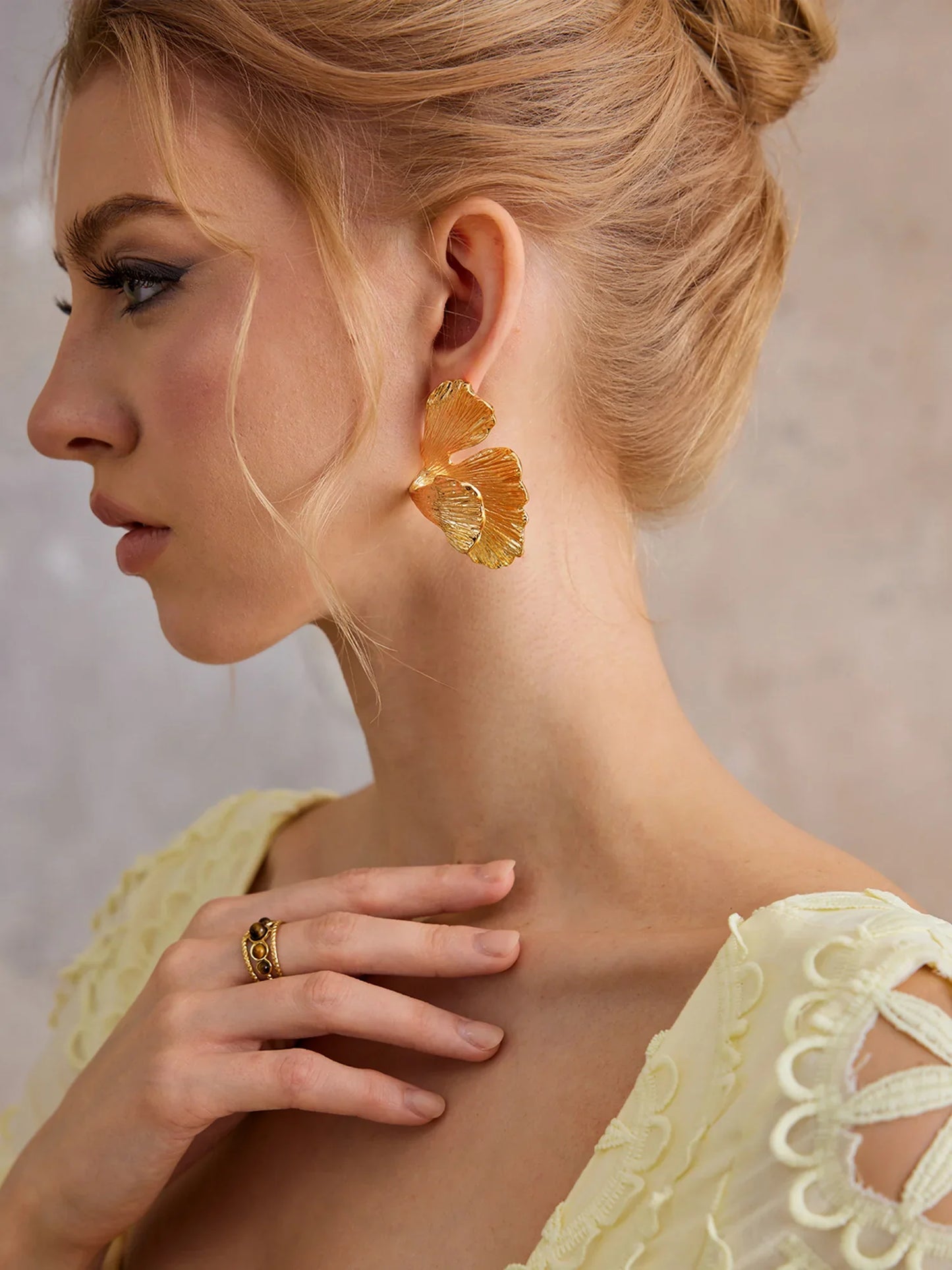 Chunky Ginkgo Leaf Dangle Earrings