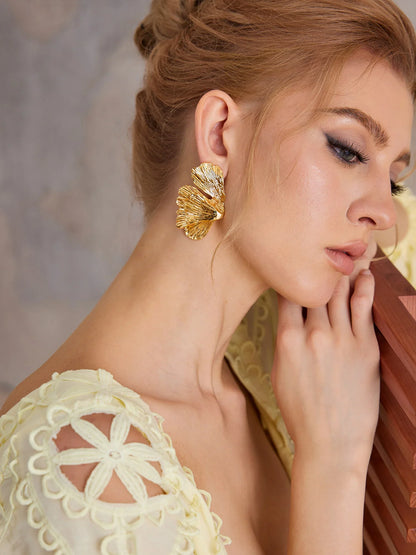 Chunky Ginkgo Leaf Dangle Earrings