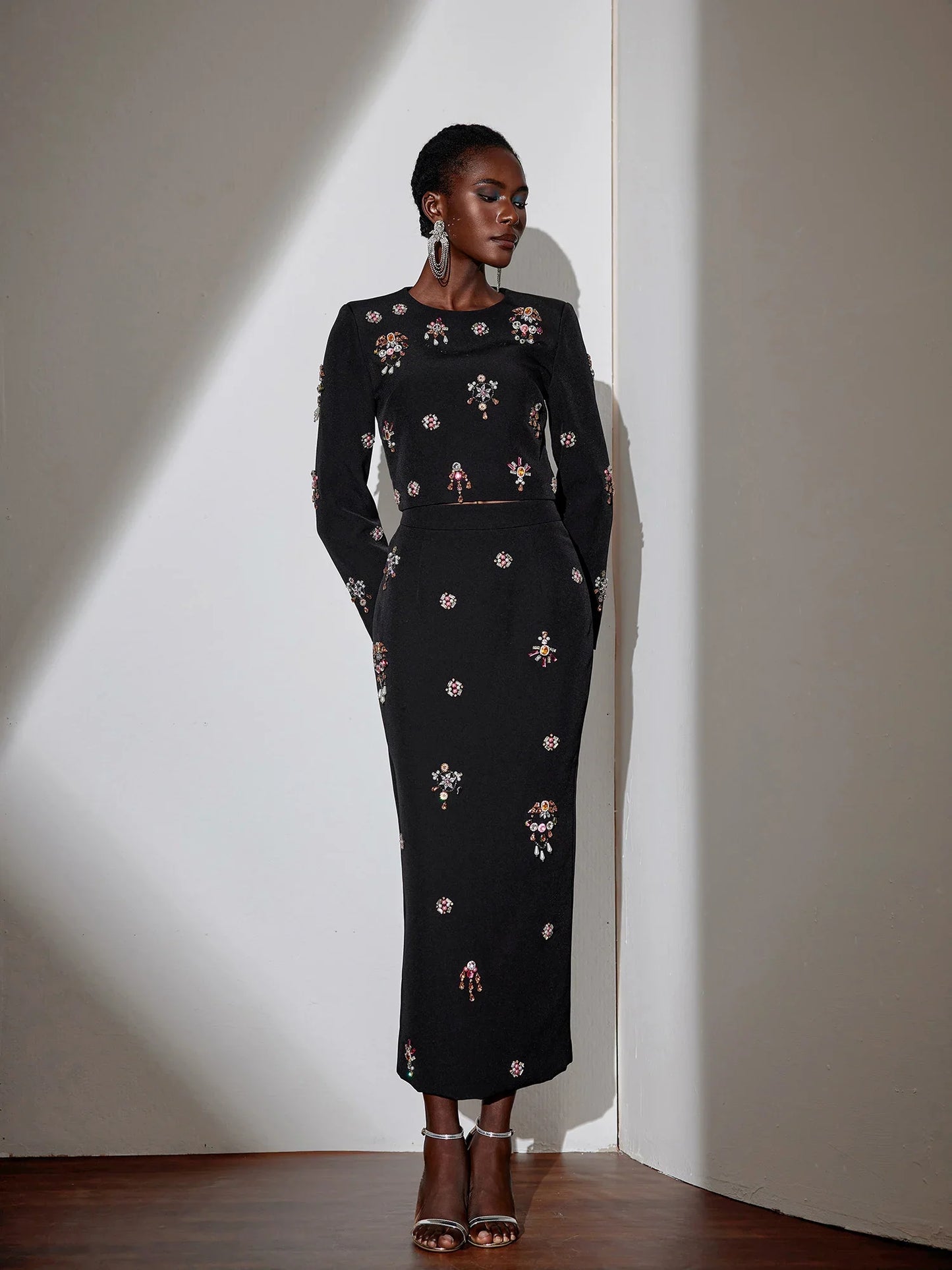 Colorful Floral Rhinestone Two-Piece Set