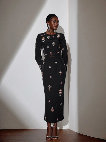 Colorful Floral Rhinestone Two-Piece Set