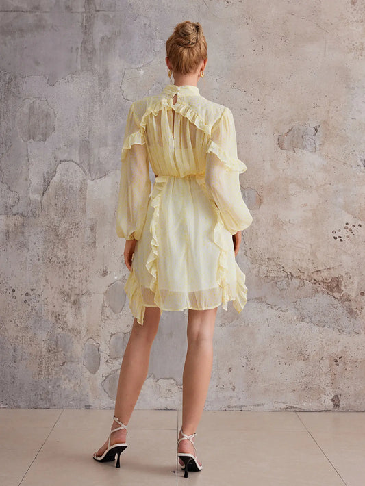 Court-Style Flutter-Trim Open-Midriff Mini Dress