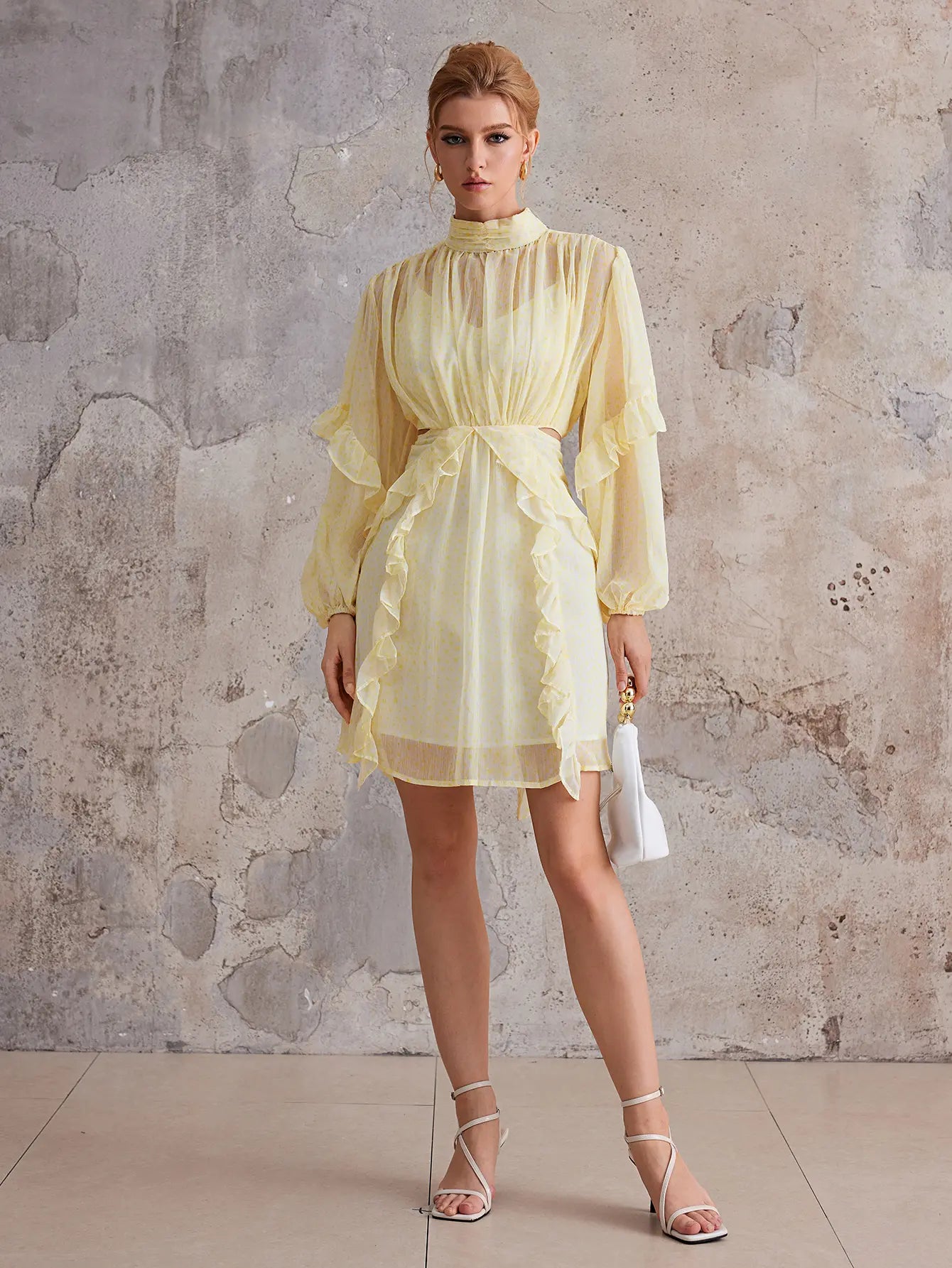 Court-Style Flutter-Trim Open-Midriff Mini Dress