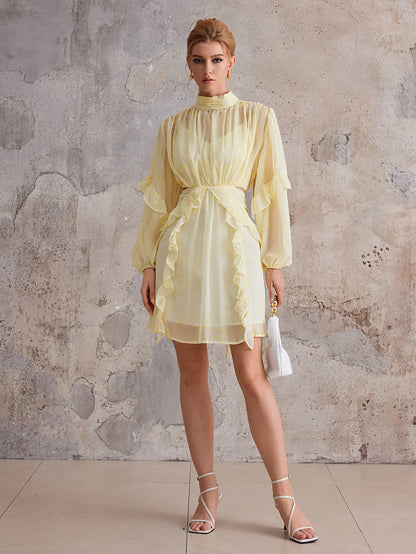 Court-Style Flutter-Trim Open-Midriff Mini Dress