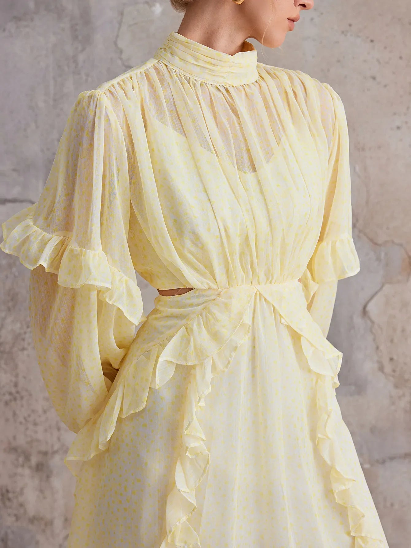 Court-Style Flutter-Trim Open-Midriff Mini Dress