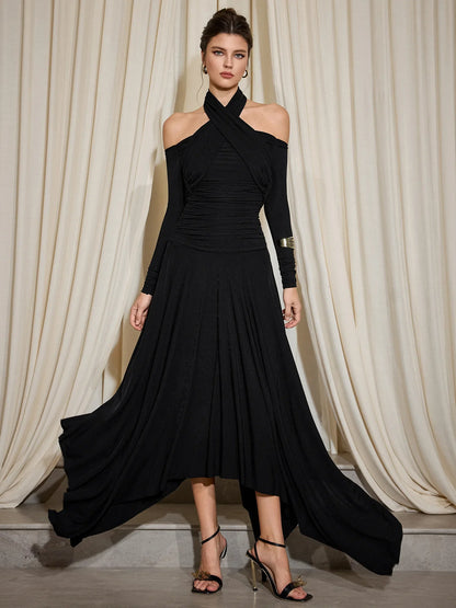 Cross Shoulder High Low Dress Maxi Dress