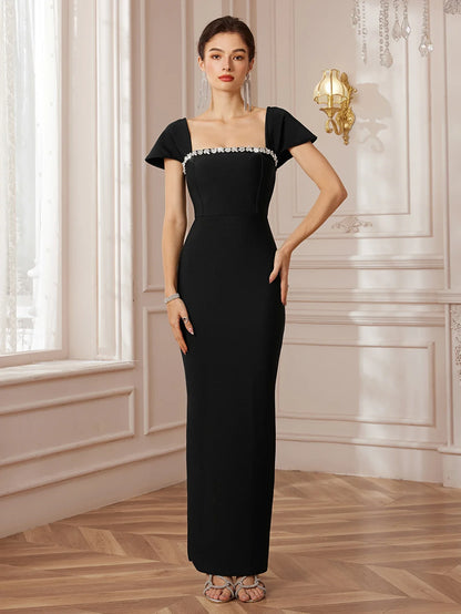Crystal-Banded Bodycon Gala Maxi Dress