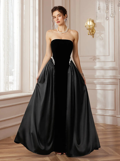 Crystal Pleated Strapless Maxi Dress