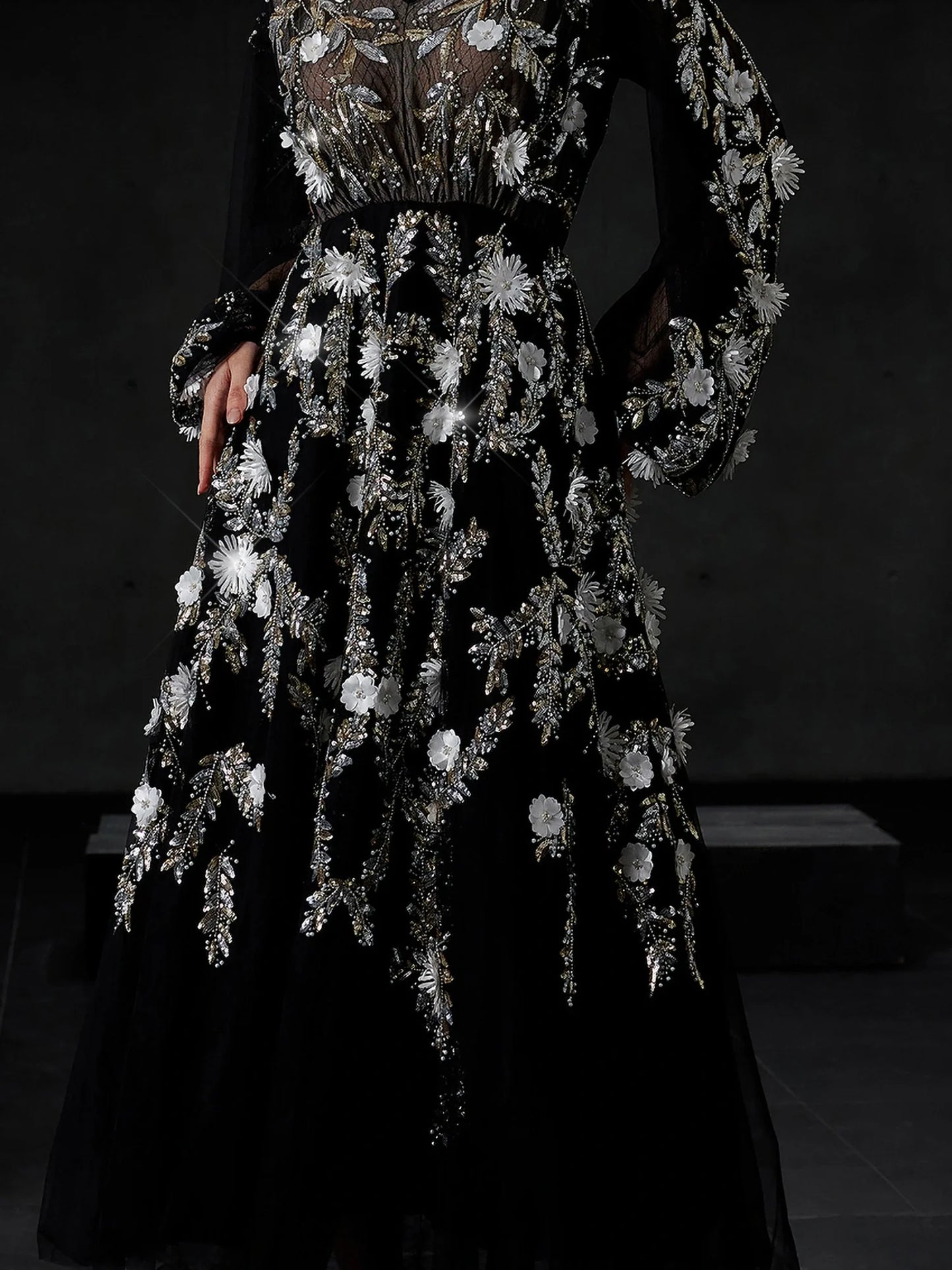 Dusky Floral-Overlaid Tulle Midi Dress