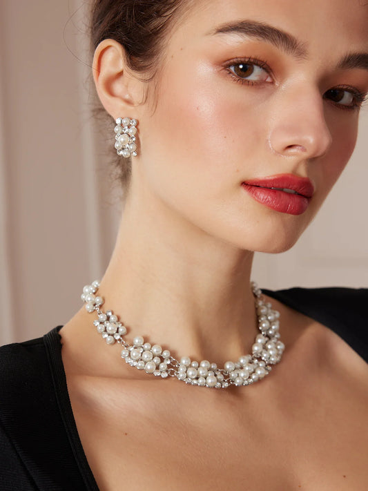 Elegant Rhinestone Necklace Earrings Set