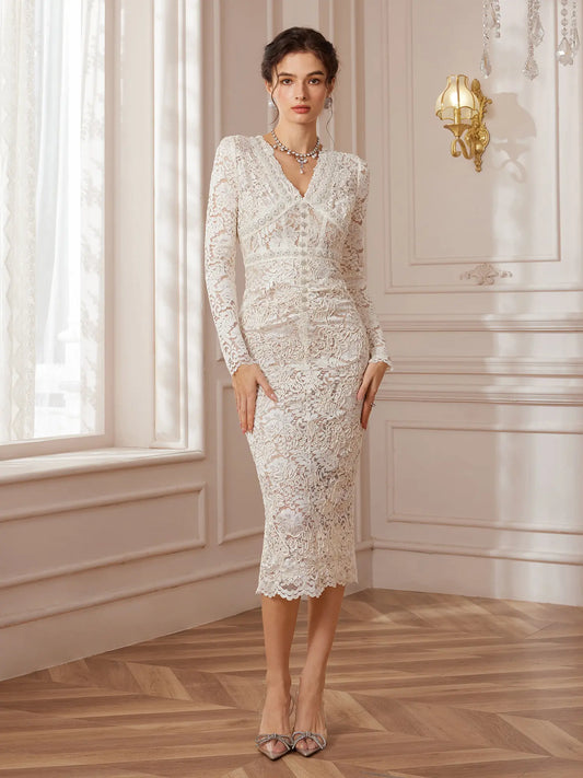 Embellished Lace Mermaid Midi Dress