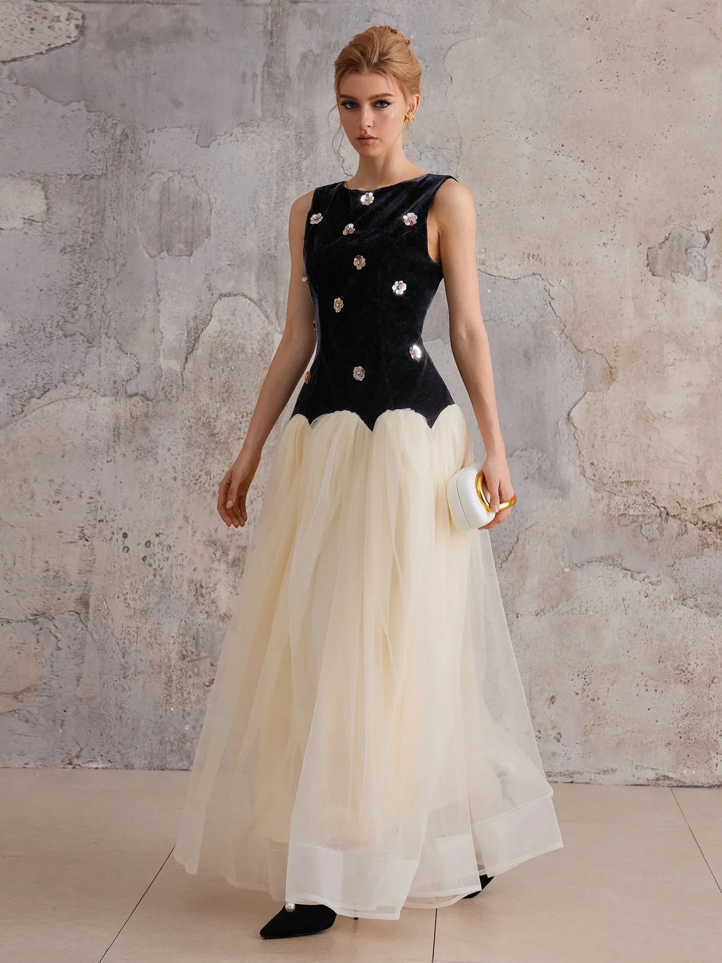 Empire-Waist Sleeveless Midi Dress