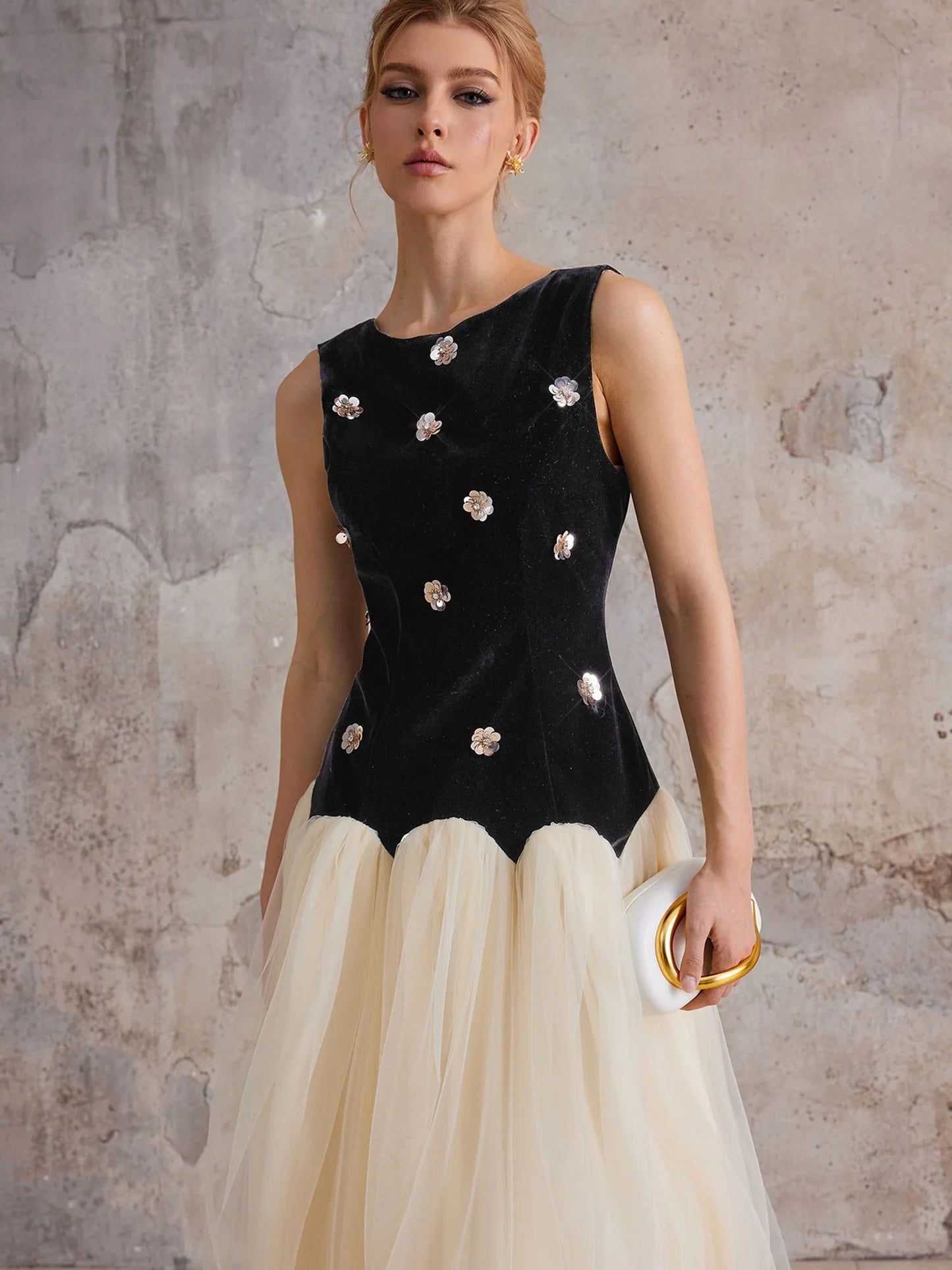 Empire-Waist Sleeveless Midi Dress