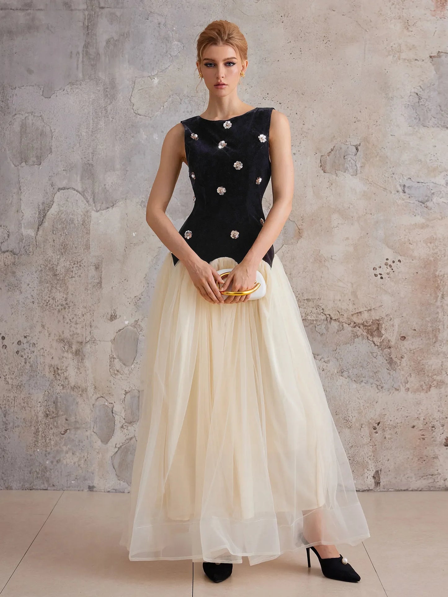 Empire-Waist Sleeveless Midi Dress