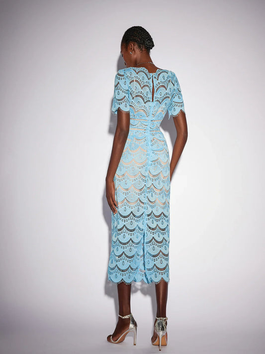 Floral Cutout Detail V-Neck Midi Dress