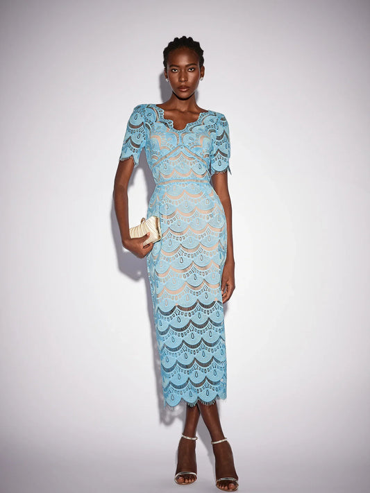Floral Cutout Detail V-Neck Midi Dress